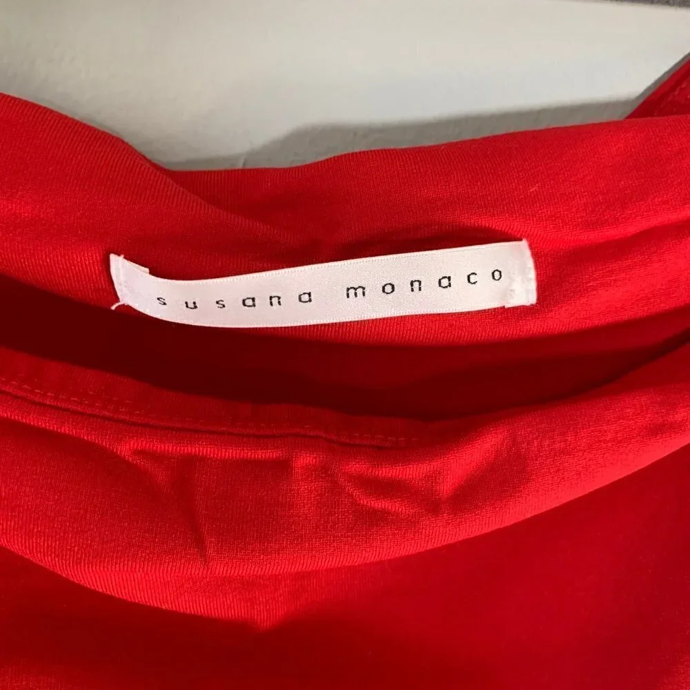 Susana Monaco Tunic Top Womens Red Off Shoulder Bell Sleeve - Picture 5 of 8